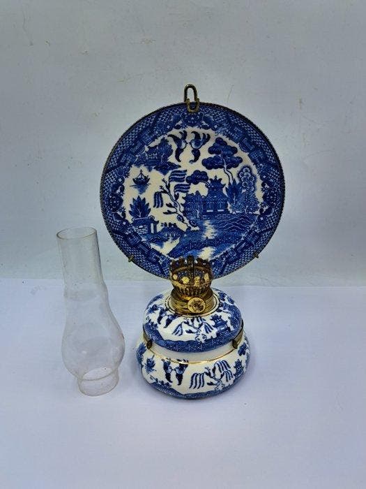 Lamp - Olielamp - Porselein, Glas - Blue Willow Wandlamp, Antiek en Kunst, Curiosa en Brocante