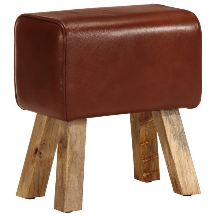 vidaXL Bankje turnbok 38 cm echt leer en massief mangohout, Huis en Inrichting, Stoelen, Nieuw, Verzenden
