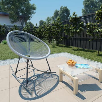 vidaXL Tuinmaanstoel schommelend poly rattan grijs, Verzenden