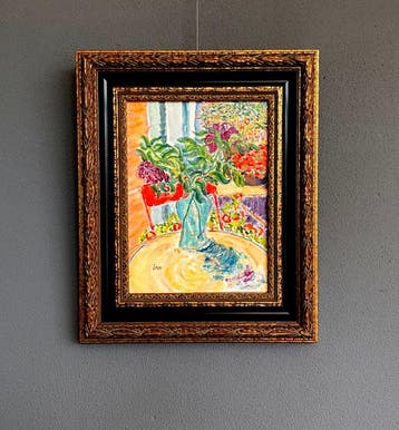 Ina van der Wateren (1946) - Duinroosjes op gele tafel,
