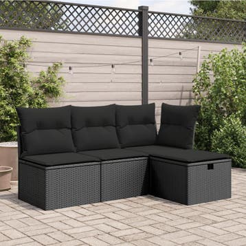 vidaXL Tuinkruk met kussen 55x55x37 cm poly rattan zwart, Verzenden, Nieuw