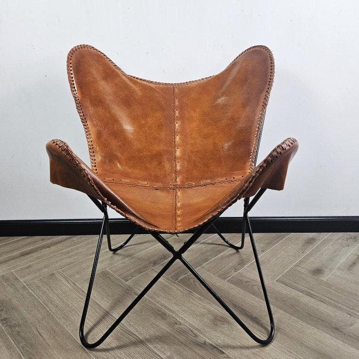 Chaise - Chaise papillon Butterfly (3107) - Cuir, Métal, Antiek en Kunst, Kunst | Designobjecten