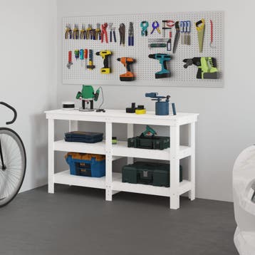 vidaXL Werkbank 142,5x50x80 cm massief grenenhout wit, Verzenden, Nieuw