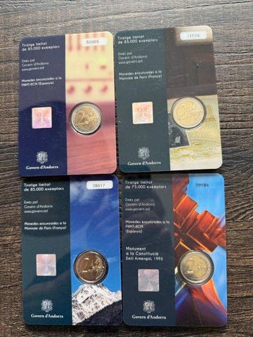 Andorre. 2 Euro 2016/2018 (4 stuks) (Sans prix de réserve)