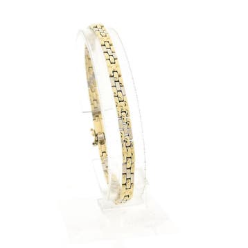 Bicolor gouden panterschakel armband; 14 karaat; 19,5 cm, Handtassen en Accessoires, Ophalen of Verzenden, Gebruikt, Goud, Goud