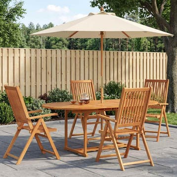 vidaXL Buiten Eetset met Parasol 6 st 4-zits Crème Wit en, Verzenden