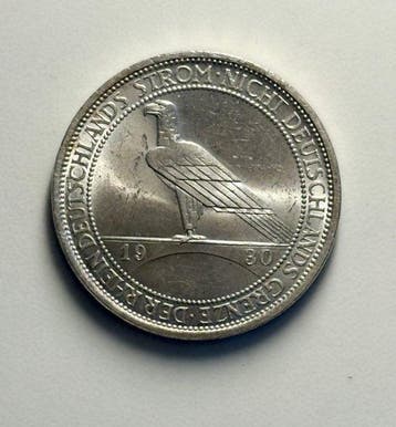 Allemagne, République de Weimar 3 Reichsmark 1930 D /, Postzegels en Munten