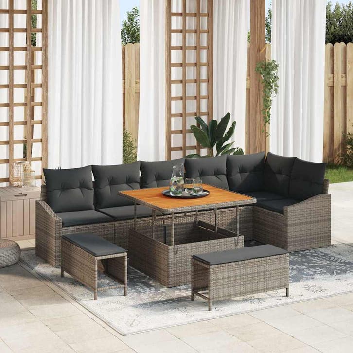 vidaXL Tuinbank Set met kussen met opslag 9 pcs Grijs Poly, Tuin en Terras, Tuinsets en Loungesets, Nieuw, Verzenden