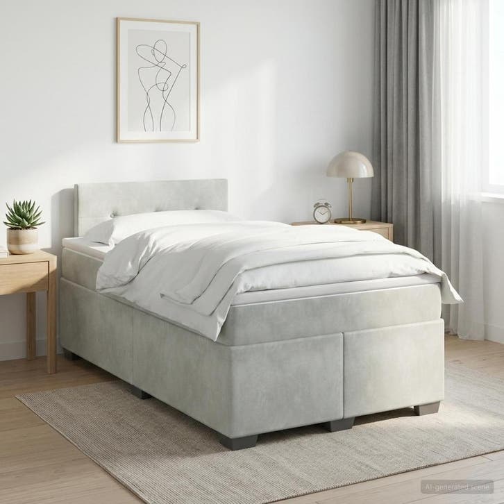 vidaXL Boxspringbed met matras Lichtgrijs 120 x 190 cm, Huis en Inrichting, Slaapkamer | Bedden, Nieuw, Verzenden