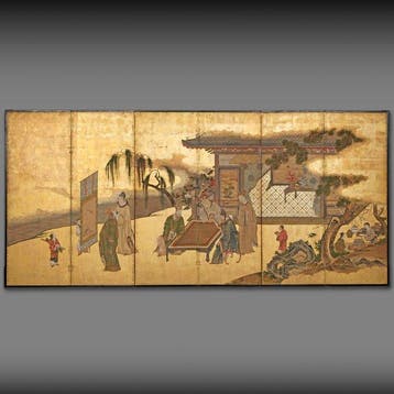 Paravent pliant avec des érudits chinois - Papier, Feuille