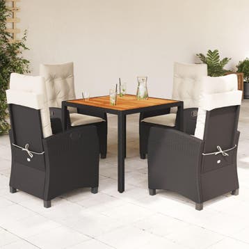 vidaXL 5-delige Tuinset met kussens poly rattan zwart, Verzenden, Nieuw, Tuinset