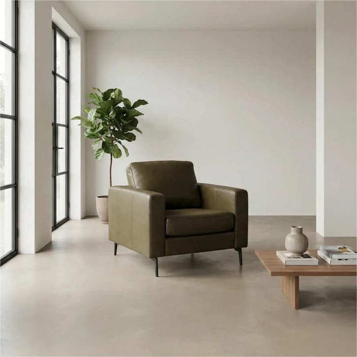 Set van 2 Leren fauteuils Match - Rancho Green, Huis en Inrichting, Fauteuils, 75 tot 100 cm, Nieuw, 75 tot 100 cm, Leer, Ophalen of Verzenden