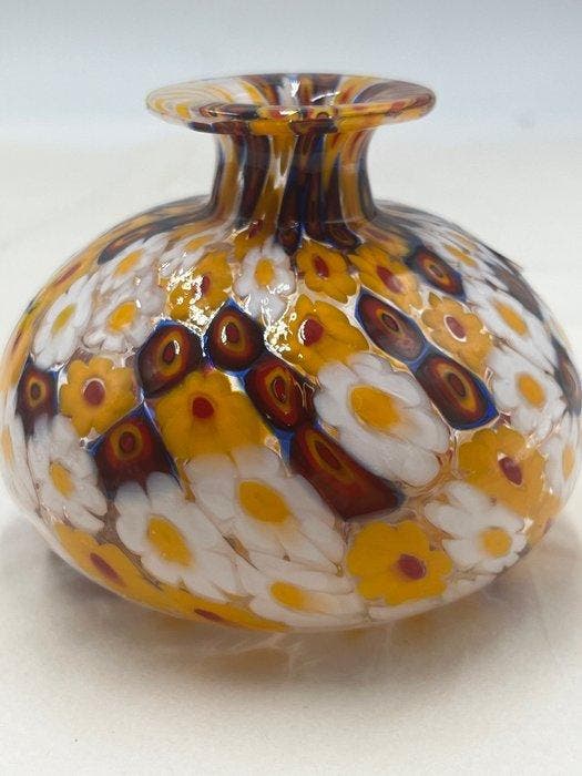 Livio Campanella - Vaas - Muranoglas - Vaas in gele murrine, Antiquités & Art, Antiquités | Verre & Cristal