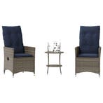 vidaXL 3-delige Bistroset met kussens poly rattan grijs, Verzenden, Nieuw