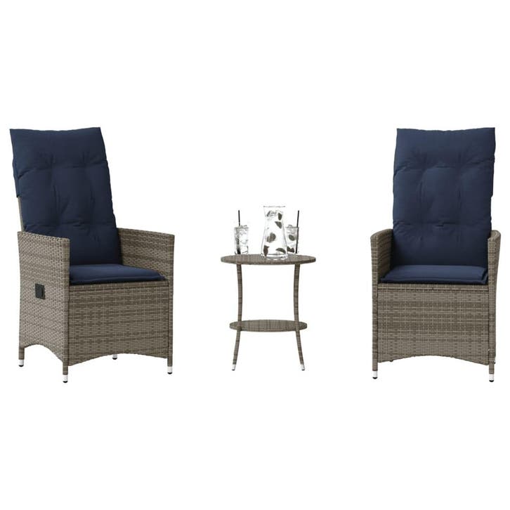 vidaXL 3-delige Bistroset met kussens poly rattan grijs, Jardin & Terrasse, Ensembles de jardin, Envoi