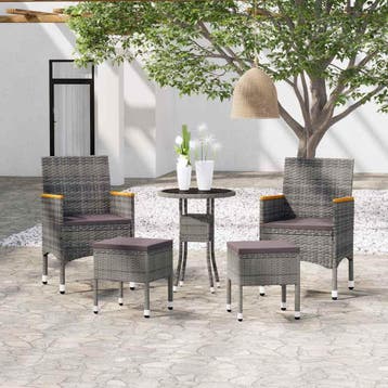 vidaXL 5-delige Loungeset poly rattan grijs, Verzenden, Loungeset