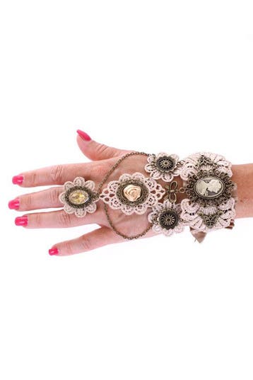 KIMU® Armband Kant Creme met Ring Great Gatsby Roaring Twent, Ophalen of Verzenden, Nieuw, Wit