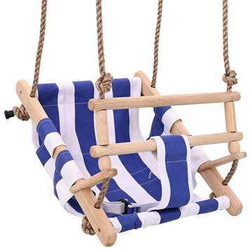 vidaXL Babyschommel met veiligheidsgordel katoen hout blauw, Kinderen en Baby's, Speelgoed | Babyspeelgoed, Verzenden, Nieuw