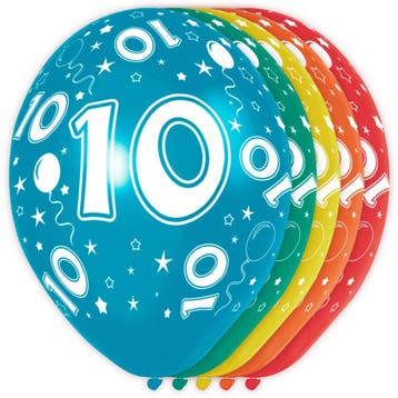 Ballonnen 10 Jaar Versiering 30cm 5st, Hobby en Vrije tijd, Verzenden, Nieuw
