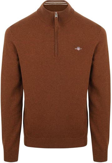 Gant Halfzip Wol Trui Logo Bruin maat Maat 52/54 (L) Heren, Maat 52/54 (L), Bruin, Verzenden, GANT