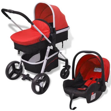 vidaXL Wandelwagen 3-in-1 aluminium rood en zwart, Verzenden, Nieuw