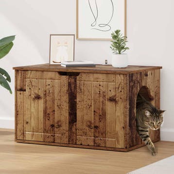 vidaXL Kattenhuis Oudhout 85 x 55 x 50,5 cm Bewerkt hout, Dieren en Toebehoren, Verzenden, Nieuw