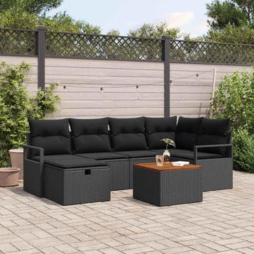 vidaXL Tuinbank Set 7 st Zwart poly rattan, Verzenden