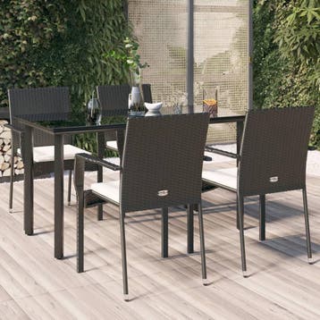 vidaXL 5-delige Tuinset met kussens poly rattan zwart, Verzenden, Tuinset