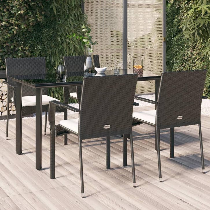 vidaXL 5-delige Tuinset met kussens poly rattan zwart, Jardin & Terrasse, Ensembles de jardin, Envoi