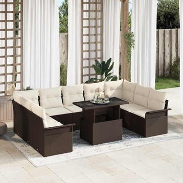 vidaXL Tuinbank Set 10 st Bruin Poly rattan, Verzenden