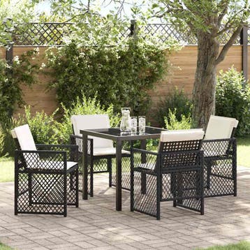 vidaXL Tuin Eettafel Set 5 pcs Zwart poly rattan, Verzenden, Nieuw