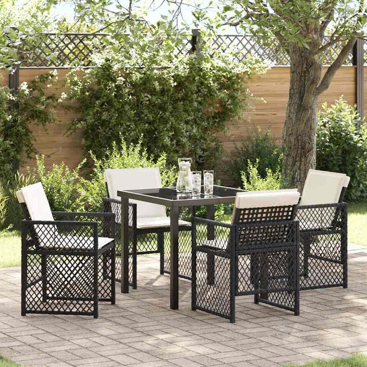 vidaXL Tuin Eettafel Set 5 pcs Zwart poly rattan, Tuin en Terras, Tuinsets en Loungesets, Nieuw, Verzenden
