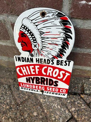Vintage Chief Crost Hybrids Emaille Reclamebord – Americana