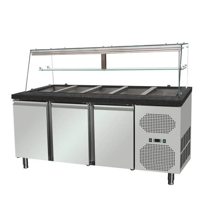 Saladette met 3 deuren - houten bekleding en luxe zwart gran, Articles professionnels, Horeca | Équipement de cuisine, Envoi
