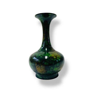 Japanse langnek-vaas in bronzen-stijl met vlekkerig groen –