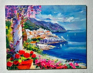Alfredo Grimaldi (1950) - La terrazza nei giorni estivi, Antiek en Kunst