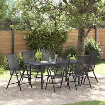 vidaXL Tuin Eettafel Set 7 st Antraciet Poedergecoat staal, Verzenden