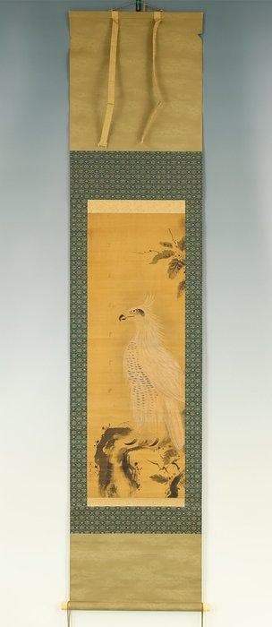 White Hawk on Rock with Box - Kano Tsunenobu