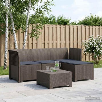 vidaXL 4-Zitter Tuin Sofa met Kussens Rattan Look PP, Verzenden
