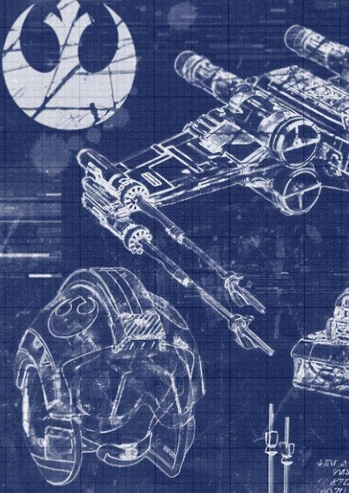 Boriani - Star Wars - X wing, Blueprint, cyanotype - limited, Collections, Cinéma & Télévision