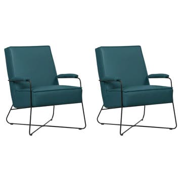 Set van 2 Leren fauteuils Hope - Toledo Turquoise (blauw), Nieuw, Ophalen of Verzenden, 50 tot 75 cm, Leer