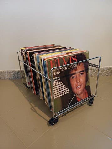 Étagère - Acier - Étagère à vinyles - Sur roulettes