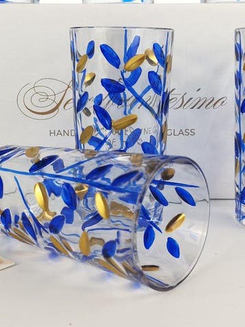 Secoloventesimo - Drinkservies (6) - Bladeren blauw gouden