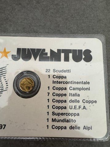 Tesserine commemorative con monetina in oro Juventus,, Verzamelen, Nieuw