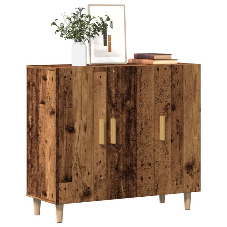 vidaXL Dressoir 90x34x80 cm bewerkt hout oud houtkleurig, Huis en Inrichting, Kasten | Dressoirs, Nieuw, Verzenden