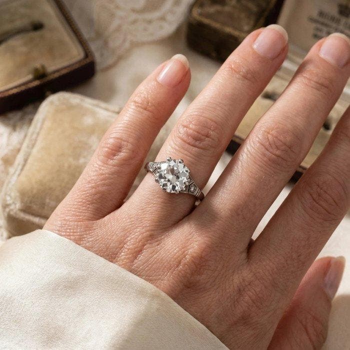 Ring - 18 karaat Witgoud - 18K witgouden diamanten solitaire, Handtassen en Accessoires, Ringen