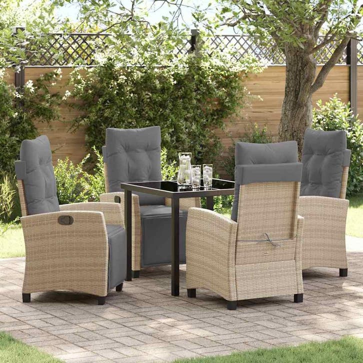 vidaXL Tuin Eettafel Set met kussen 5 pcs Beige poly rattan, Tuin en Terras, Tuinsets en Loungesets, Nieuw, Verzenden