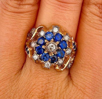 Zonder minimumprijs - Ring - 9 kt. Geel goud, Zilver Saffier