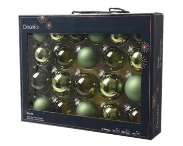 Kerstballen Glas Rozemarijngroen 7cm Set van 21, Nieuw