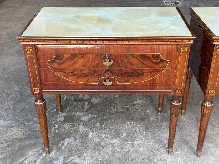 Table de chevet (2) - Bois, Verre, Métal - Tables de chevet, Antiek en Kunst, Antiek | Overige Antiek
